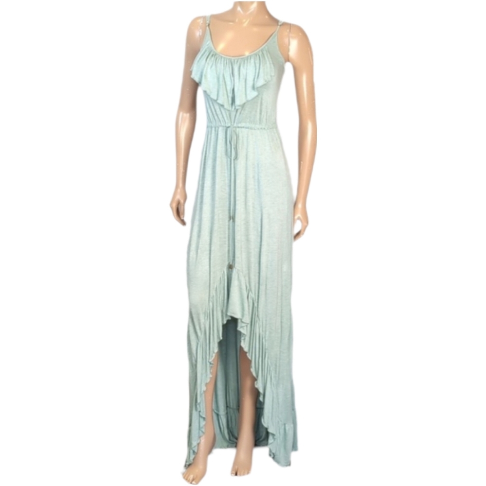 3/$20 Forever 21 Light Green High Low Dress Womens Size XS Rayon Ruffle Flounce